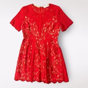 Nordstrom Lush Red Lace Fit and Flare Flirty Coquette Mini Dress Size L